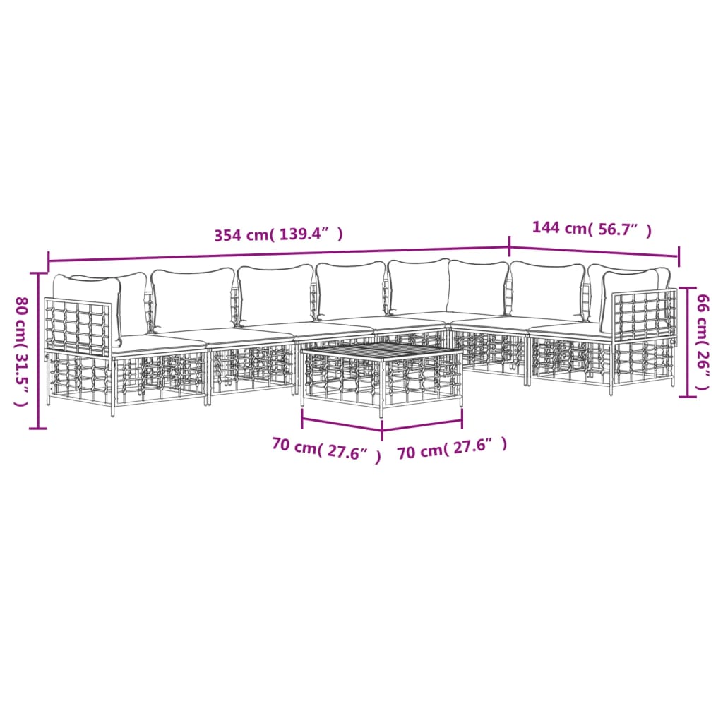 8-tlg. Garten-Lounge-Set mit Kissen Anthrazit Poly Rattan