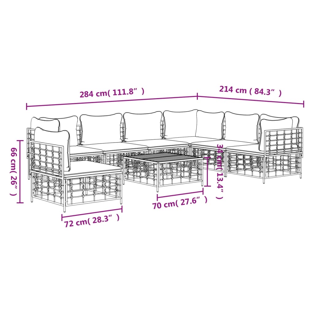 8-tlg. Garten-Lounge-Set mit Kissen Anthrazit Poly Rattan