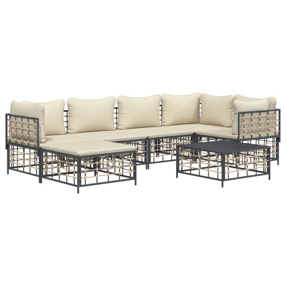 7-tlg. Garten-Lounge-Set mit Kissen Anthrazit Poly Rattan