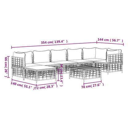 8-tlg. Garten-Lounge-Set mit Kissen Anthrazit Poly Rattan