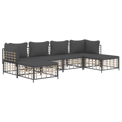 6-tlg. Garten-Lounge-Set mit Kissen Anthrazit Poly Rattan