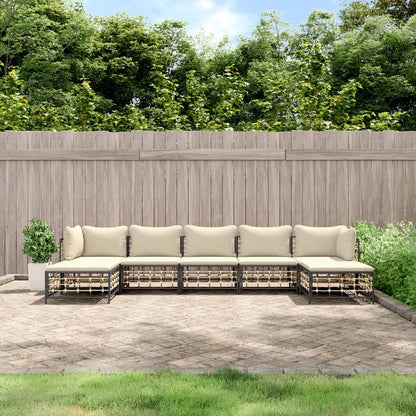 7-tlg. Garten-Lounge-Set mit Kissen Anthrazit Poly Rattan