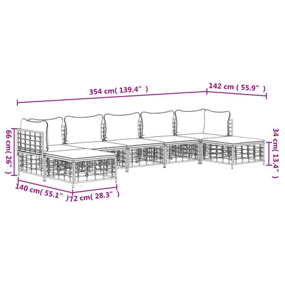 7-tlg. Garten-Lounge-Set mit Kissen Anthrazit Poly Rattan