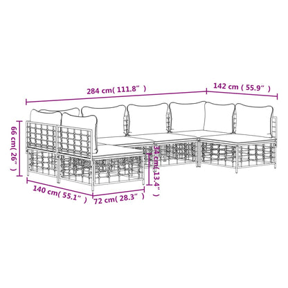 6-tlg. Garten-Lounge-Set mit Kissen Anthrazit Poly Rattan