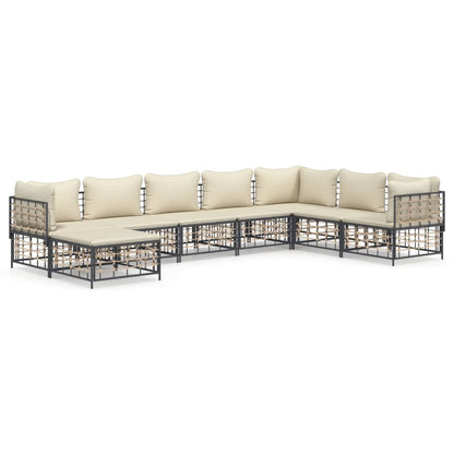 8-tlg. Garten-Lounge-Set mit Kissen Anthrazit Poly Rattan