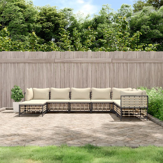 8-tlg. Garten-Lounge-Set mit Kissen Anthrazit Poly Rattan