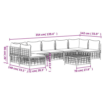 8-tlg. Garten-Lounge-Set mit Kissen Anthrazit Poly Rattan