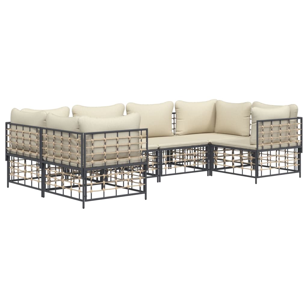 6-tlg. Garten-Lounge-Set mit Kissen Anthrazit Poly Rattan