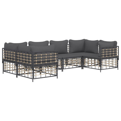 6-tlg. Garten-Lounge-Set mit Kissen Anthrazit Poly Rattan