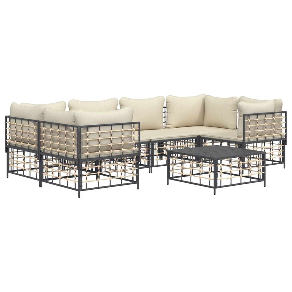 7-tlg. Garten-Lounge-Set mit Kissen Anthrazit Poly Rattan