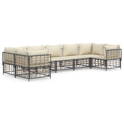 7-tlg. Garten-Lounge-Set mit Kissen Anthrazit Poly Rattan