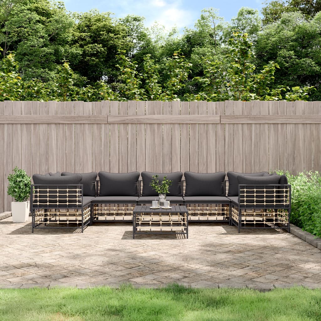 8-tlg. Garten-Lounge-Set mit Kissen Anthrazit Poly Rattan