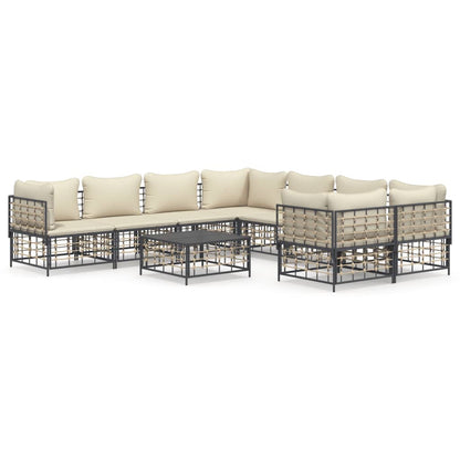 9-tlg. Garten-Lounge-Set mit Kissen Anthrazit Poly Rattan