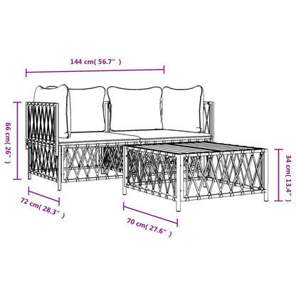 3-tlg. Garten-Lounge-Set mit Kissen Weiß Stahl