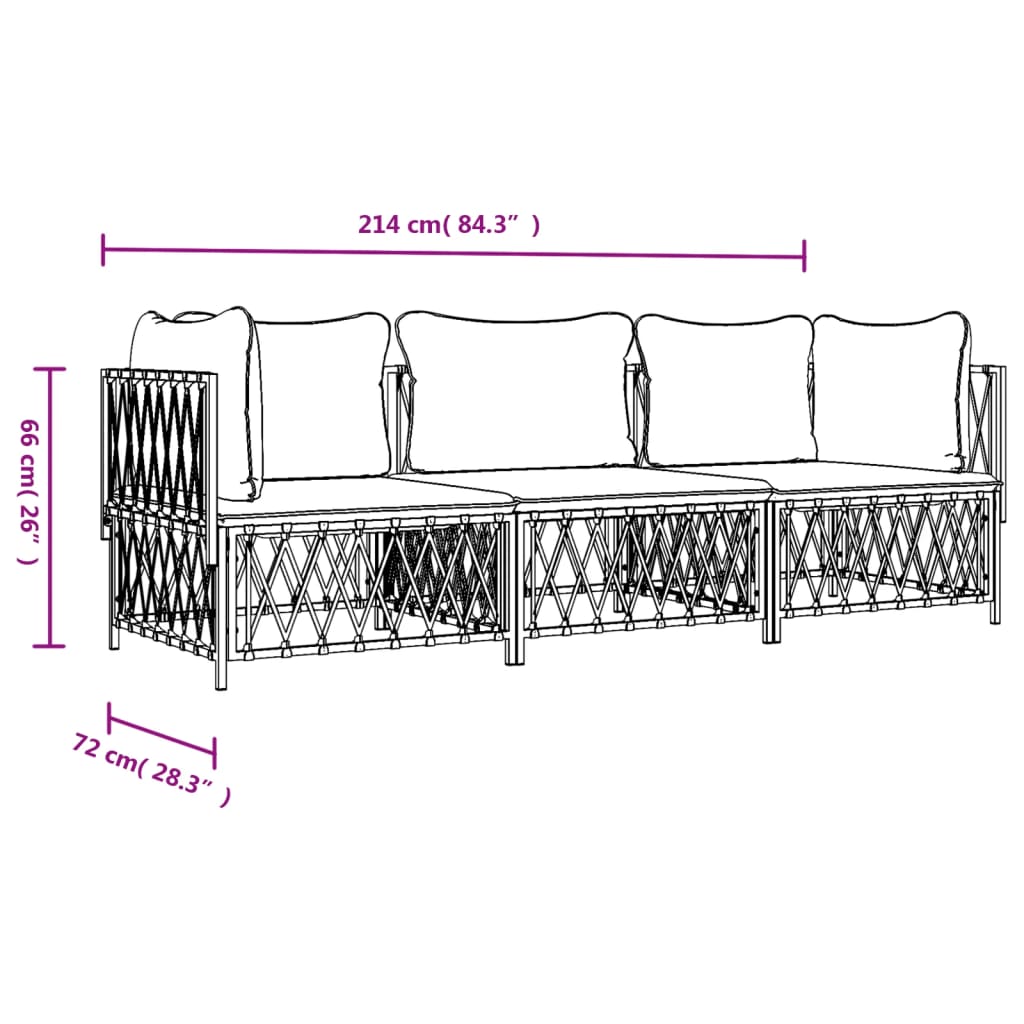 3-tlg. Garten-Lounge-Set mit Kissen Weiß Stahl