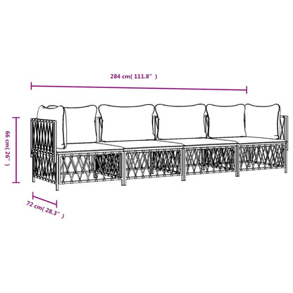 4-tlg. Garten-Lounge-Set mit Kissen Weiß Stahl