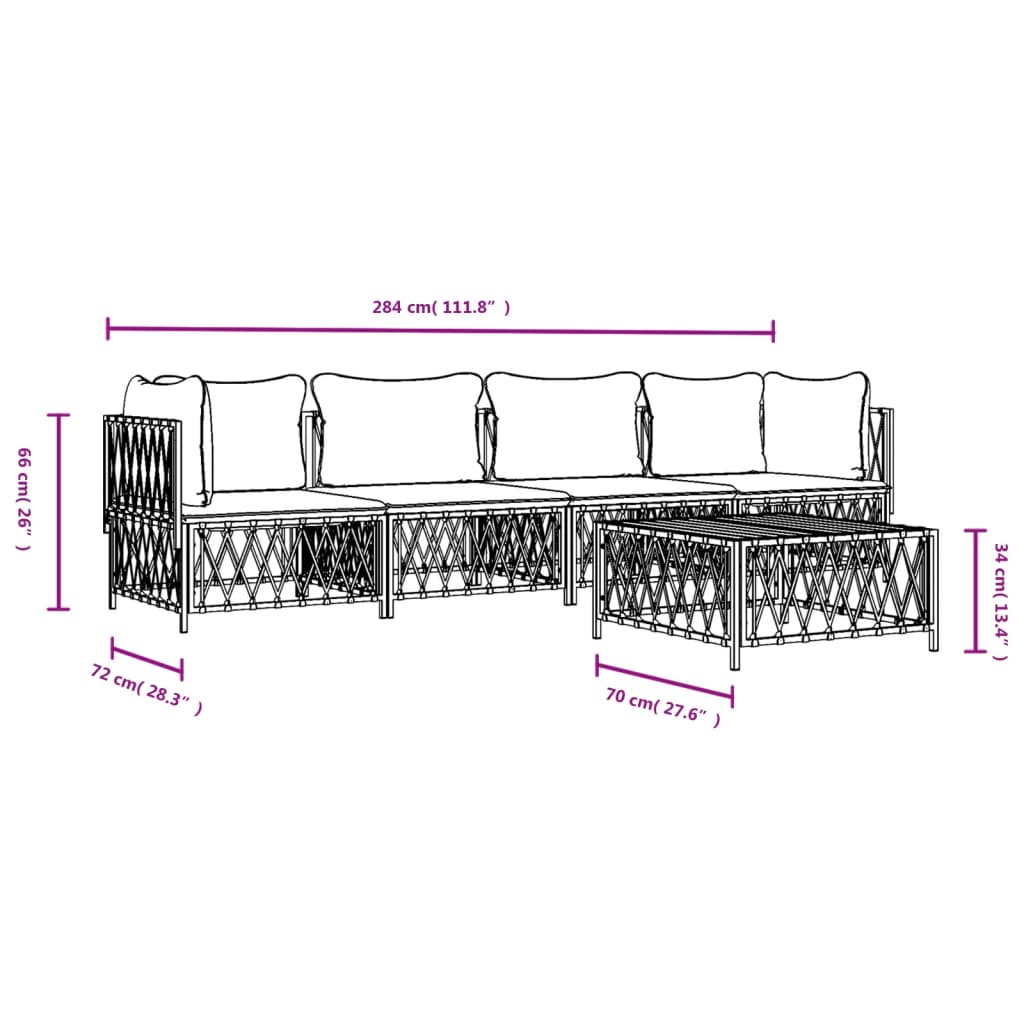 5-tlg. Garten-Lounge-Set mit Kissen Weiß Stahl