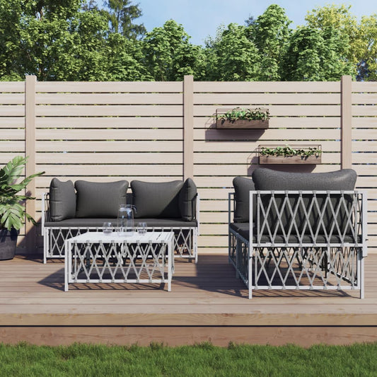 5-tlg. Garten-Lounge-Set mit Kissen Weiß Stahl