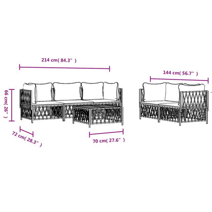 6-tlg. Garten-Lounge-Set mit Kissen Weiß Stahl