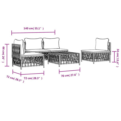 5-tlg. Garten-Lounge-Set mit Kissen Weiß Stahl