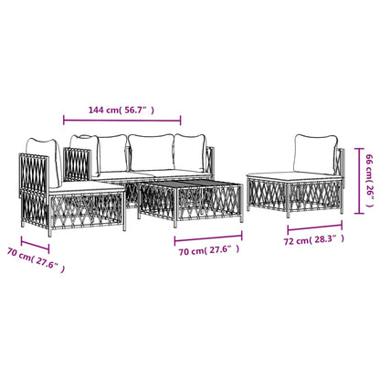 5-tlg. Garten-Lounge-Set mit Kissen Weiß Stahl