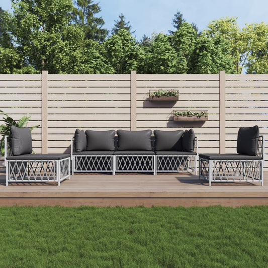 5-tlg. Garten-Lounge-Set mit Kissen Weiß Stahl