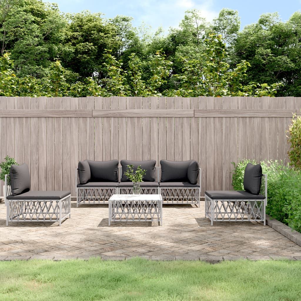 6-tlg. Garten-Lounge-Set mit Kissen Weiß Stahl