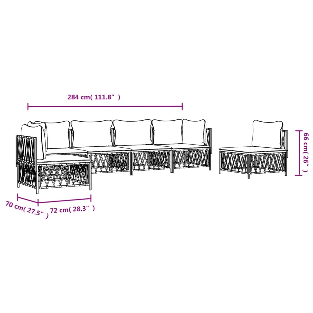 6-tlg. Garten-Lounge-Set mit Kissen Weiß Stahl