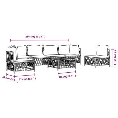 7-tlg. Garten-Lounge-Set mit Kissen Weiß Stahl