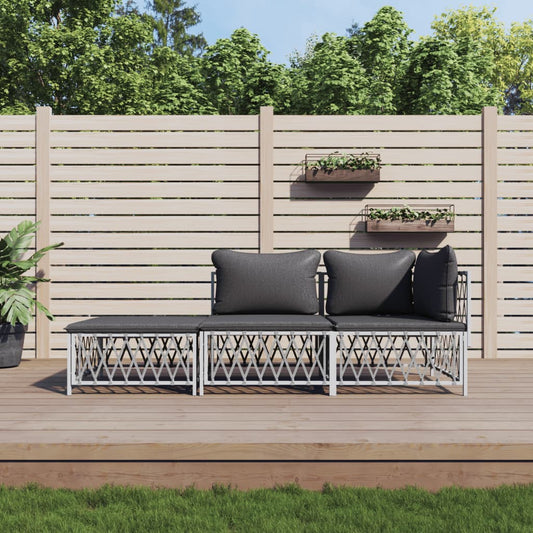 3-tlg. Garten-Lounge-Set mit Kissen Weiß Stahl