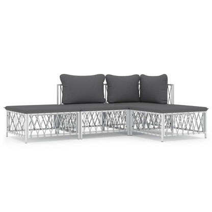 4-tlg. Garten-Lounge-Set mit Kissen Weiß Stahl