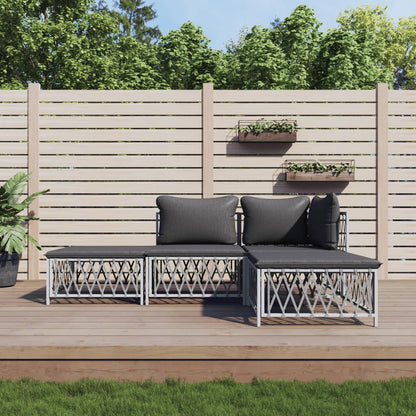 4-tlg. Garten-Lounge-Set mit Kissen Weiß Stahl