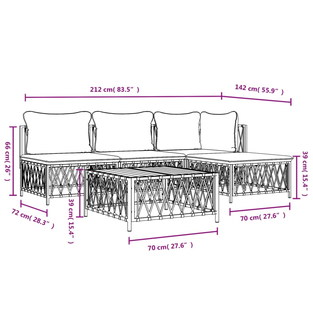 5-tlg. Garten-Lounge-Set mit Kissen Weiß Stahl