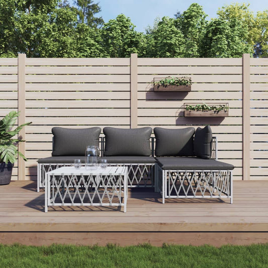 5-tlg. Garten-Lounge-Set mit Kissen Weiß Stahl