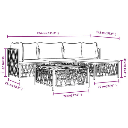 4-tlg. Garten-Lounge-Set mit Kissen Weiß Stahl