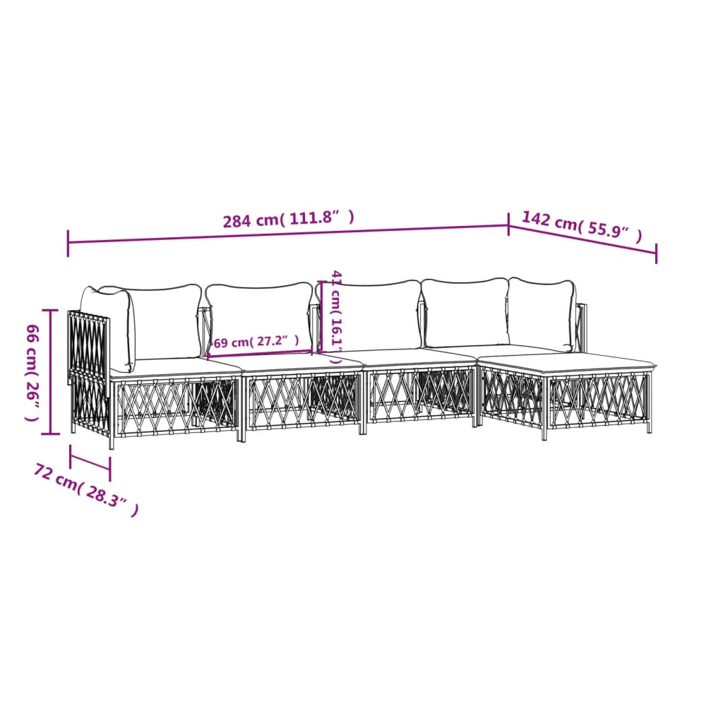 5-tlg. Garten-Lounge-Set mit Kissen Weiß Stahl