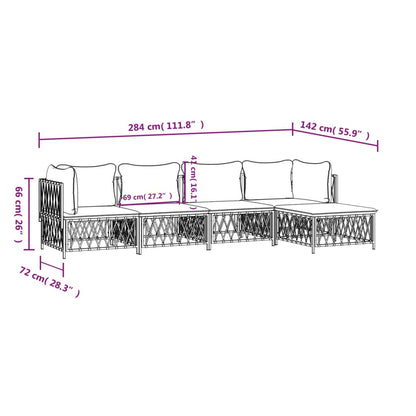 5-tlg. Garten-Lounge-Set mit Kissen Weiß Stahl