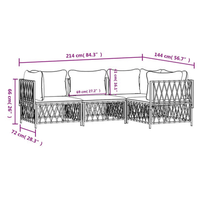 4-tlg. Garten-Lounge-Set mit Kissen Weiß Stahl