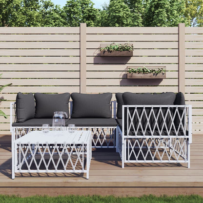 5-tlg. Garten-Lounge-Set mit Kissen Weiß Stahl