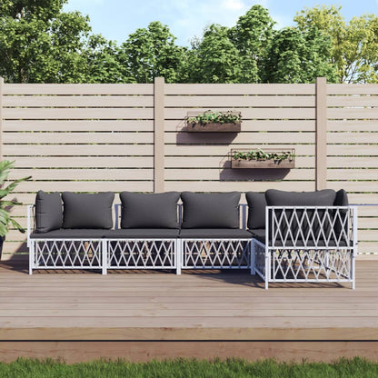 5-tlg. Garten-Lounge-Set mit Kissen Weiß Stahl