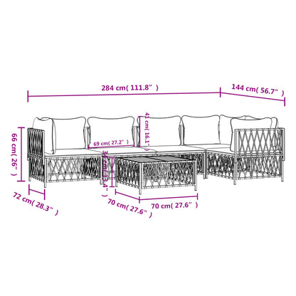 6-tlg. Garten-Lounge-Set mit Kissen Weiß Stahl