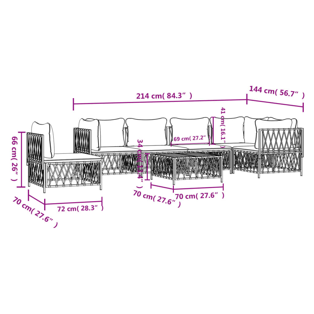 7-tlg. Garten-Lounge-Set mit Kissen Weiß Stahl