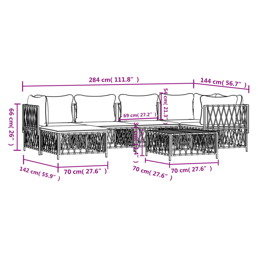 7-tlg. Garten-Lounge-Set mit Kissen Weiß Stahl