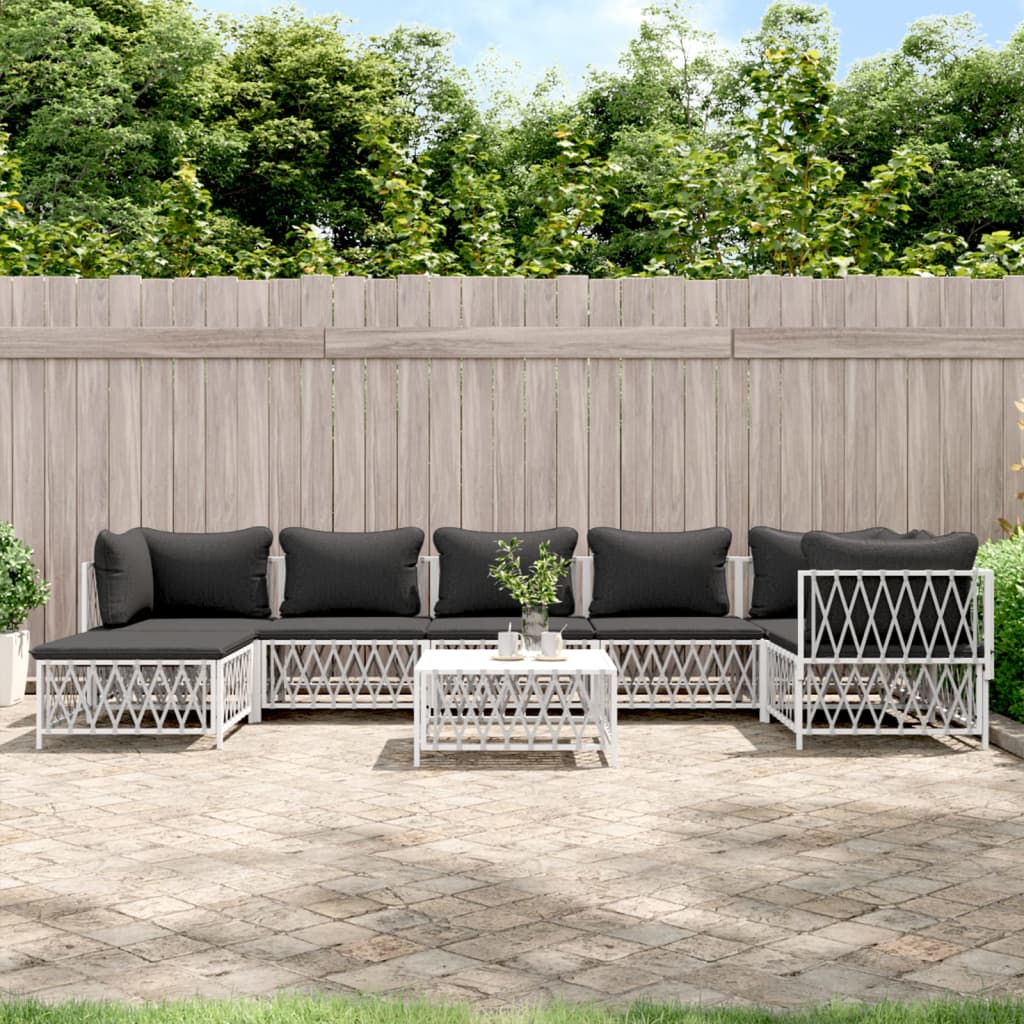 8-tlg. Garten-Lounge-Set mit Kissen Weiß Stahl