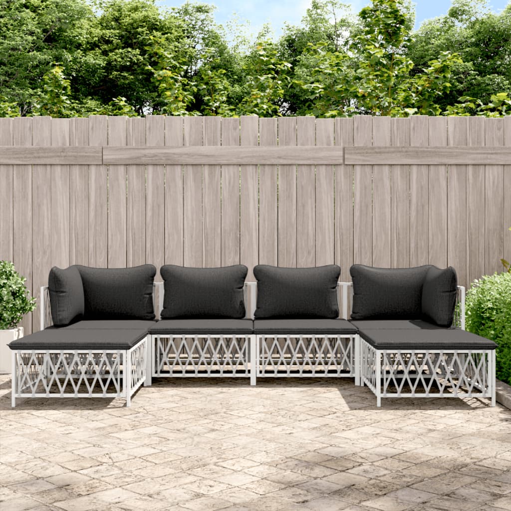 6-tlg. Garten-Lounge-Set mit Kissen Weiß Stahl