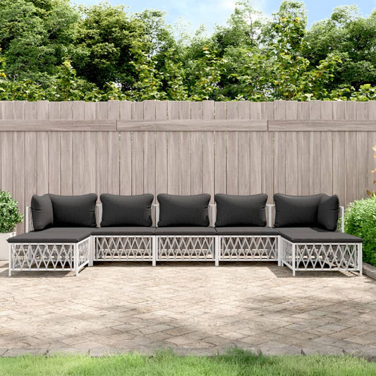 7-tlg. Garten-Lounge-Set mit Kissen Weiß Stahl