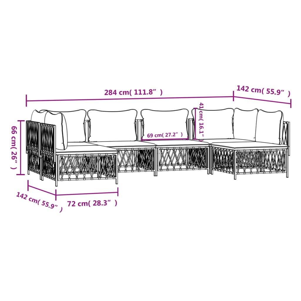 6-tlg. Garten-Lounge-Set mit Kissen Weiß Stahl