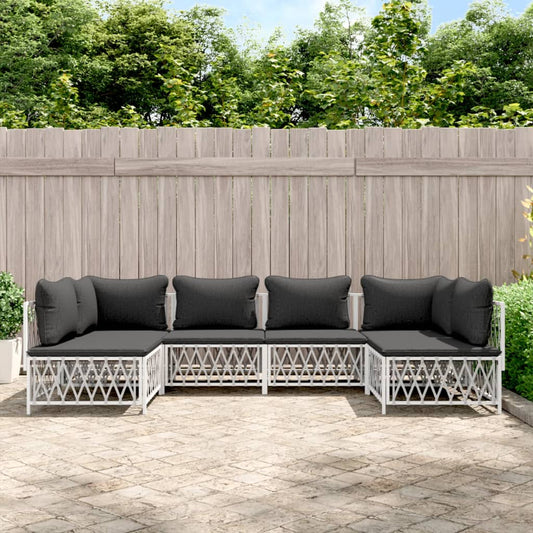 6-tlg. Garten-Lounge-Set mit Kissen Weiß Stahl