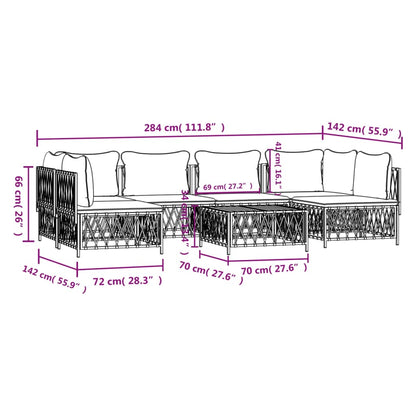 7-tlg. Garten-Lounge-Set mit Kissen Weiß Stahl