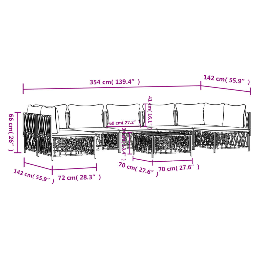 8-tlg. Garten-Lounge-Set mit Kissen Weiß Stahl